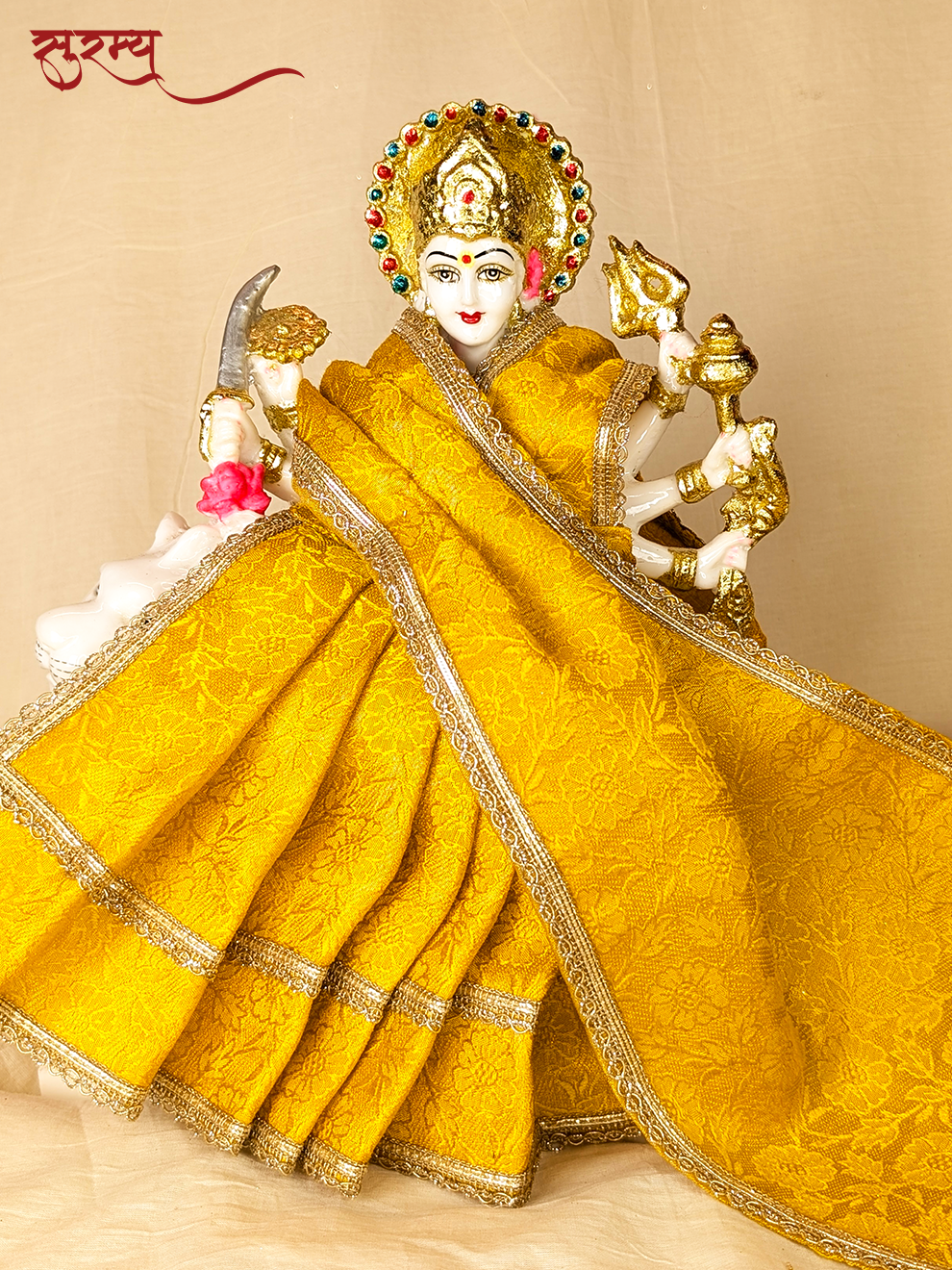 Suvarna Pushpa Saree | Yellow Silk Brocade Saree for Mata Rani Ji | Floral Saree for Maa Laxmi Pooja