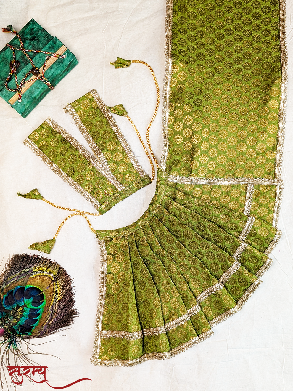 Hari Kamal Saree | Green Silk Brocade Saree for Mata Rani Ji | Laxmi Ji Saree | Temple Saree