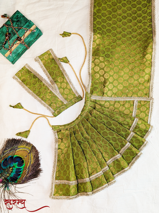 Hari Kamal Saree | Green Silk Brocade Saree for Mata Rani Ji | Laxmi Ji Saree | Temple Saree