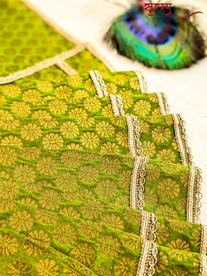 Hari Kamal Saree | Green Silk Brocade Saree for Mata Rani Ji | Laxmi Ji Saree | Temple Saree