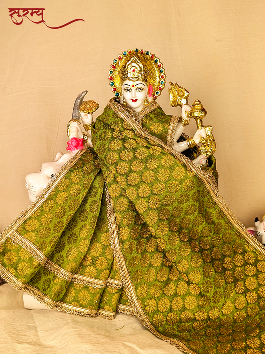 Hari Kamal Saree | Green Silk Brocade Saree for Mata Rani Ji | Laxmi Ji Saree | Temple Saree