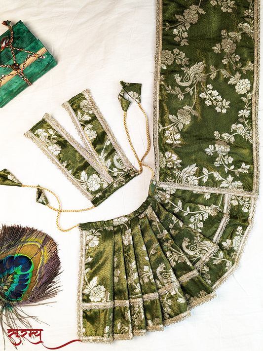 Mayura Kamal Saree | Green Silk Brocade Saree for Mata Rani Ji | Peacock and Floral Design | Laxmi Ji Saree