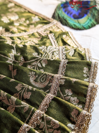 Mayura Kamal Saree | Green Silk Brocade Saree for Mata Rani Ji | Peacock and Floral Design | Laxmi Ji Saree