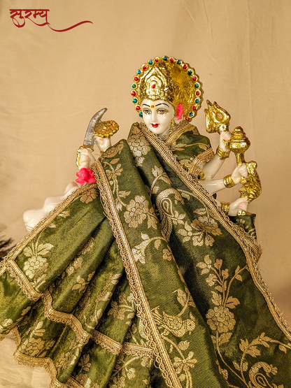 Mayura Kamal Saree | Green Silk Brocade Saree for Mata Rani Ji | Peacock and Floral Design | Laxmi Ji Saree