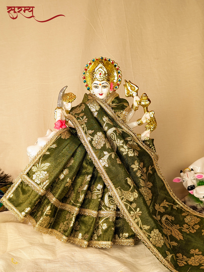 Mayura Kamal Saree | Green Silk Brocade Saree for Mata Rani Ji | Peacock and Floral Design | Laxmi Ji Saree