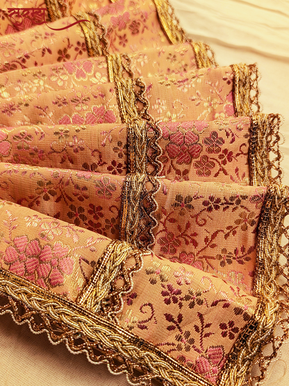 Komal Gulab Saree | Pink Silk Brocade Saree for Mata Rani Ji | Floral Devi Saree