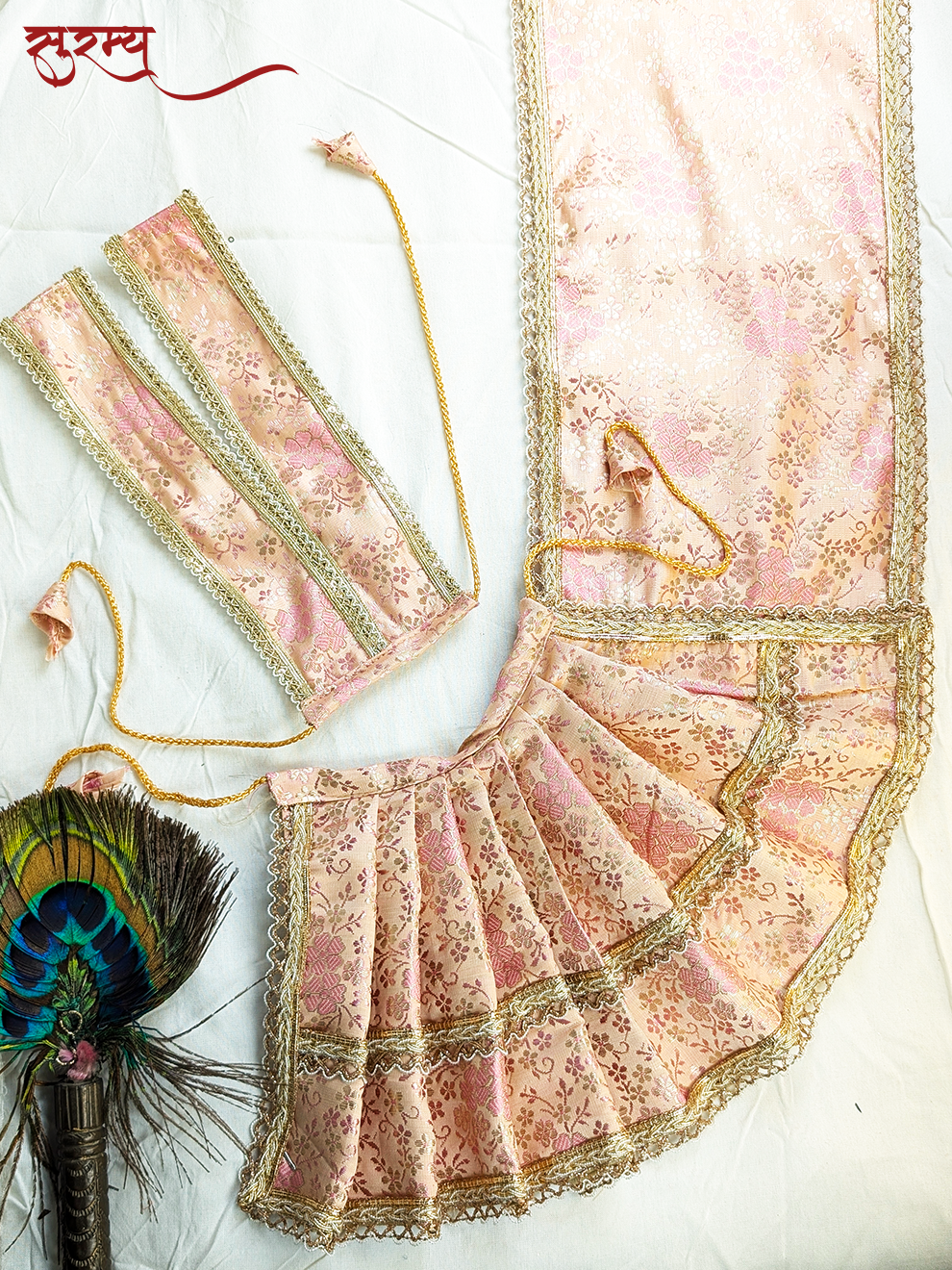 Komal Gulab Saree | Pink Silk Brocade Saree for Mata Rani Ji | Floral Devi Saree