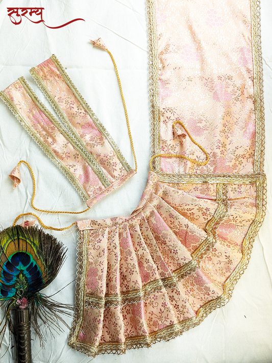 Komal Gulab Saree | Pink Silk Brocade Saree for Mata Rani Ji | Floral Devi Saree