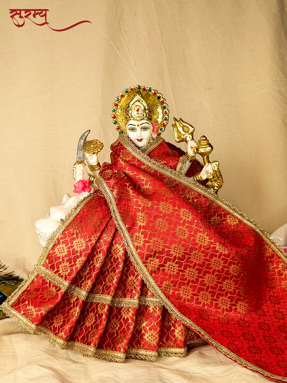 Kumkuma Devi Saree | Red Silk Brocade Saree for Mata Rani Ji | Durga Maa Saree