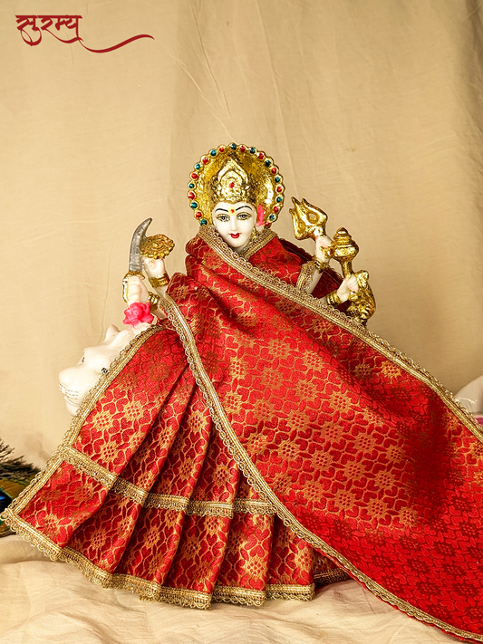 Kumkuma Devi Saree | Red Silk Brocade Saree for Mata Rani Ji | Durga Maa Saree