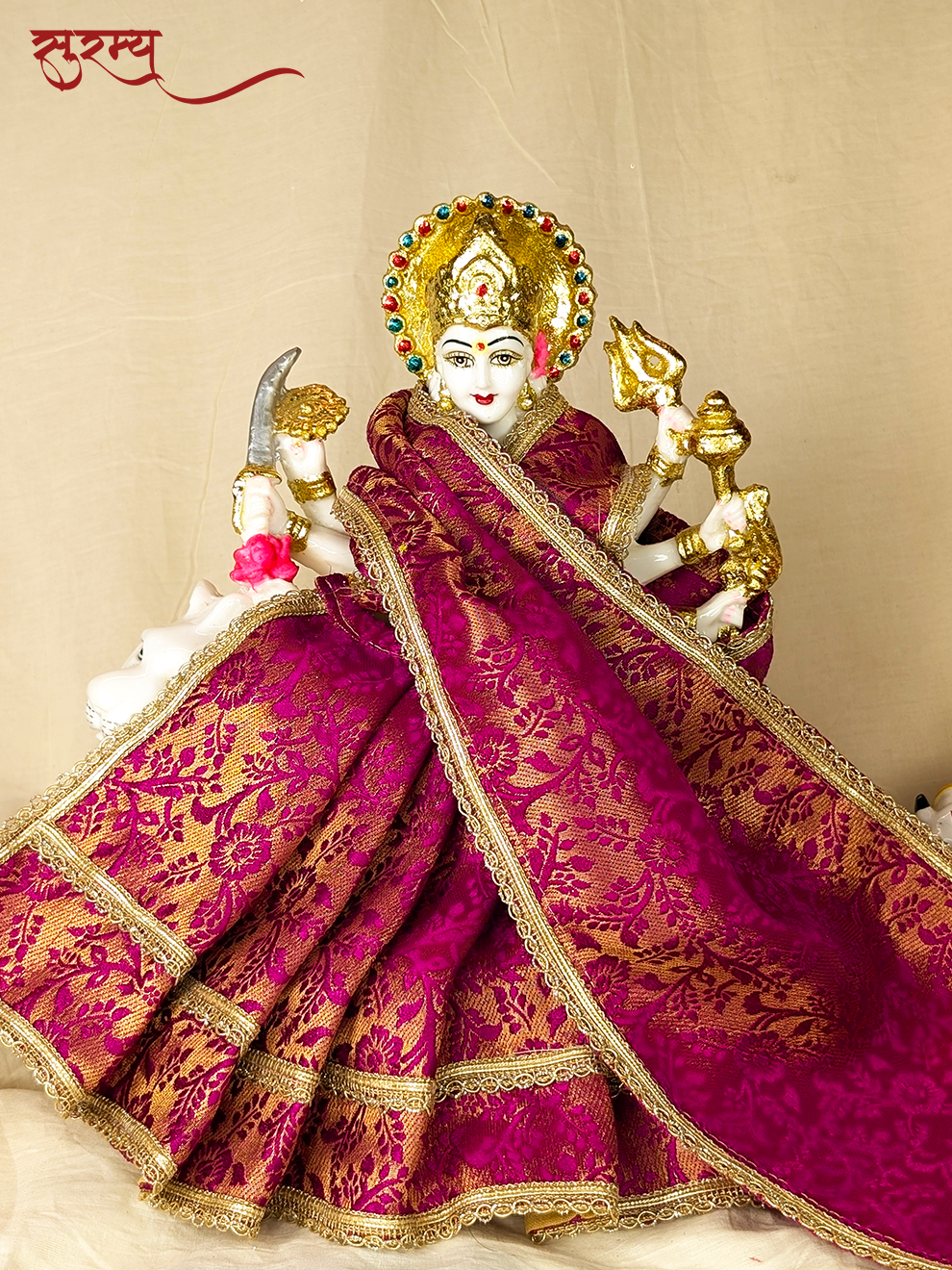 Rajrani Gulab Saree | Pink Silk Brocade Saree for Mata Rani Ji | Goddess Offering Saree | Devi Saree