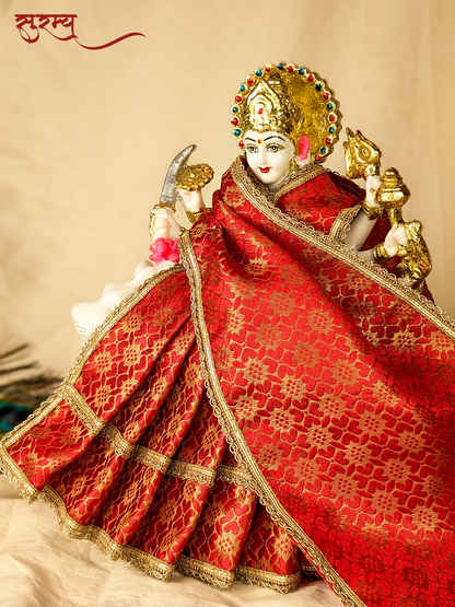 Kumkuma Devi Saree | Red Silk Brocade Saree for Mata Rani Ji | Durga Maa Saree