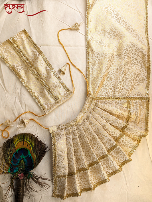 Shwet Kamal Saree | White Silk Brocade Saree for Mata Rani Ji | Pure Goddess Saree