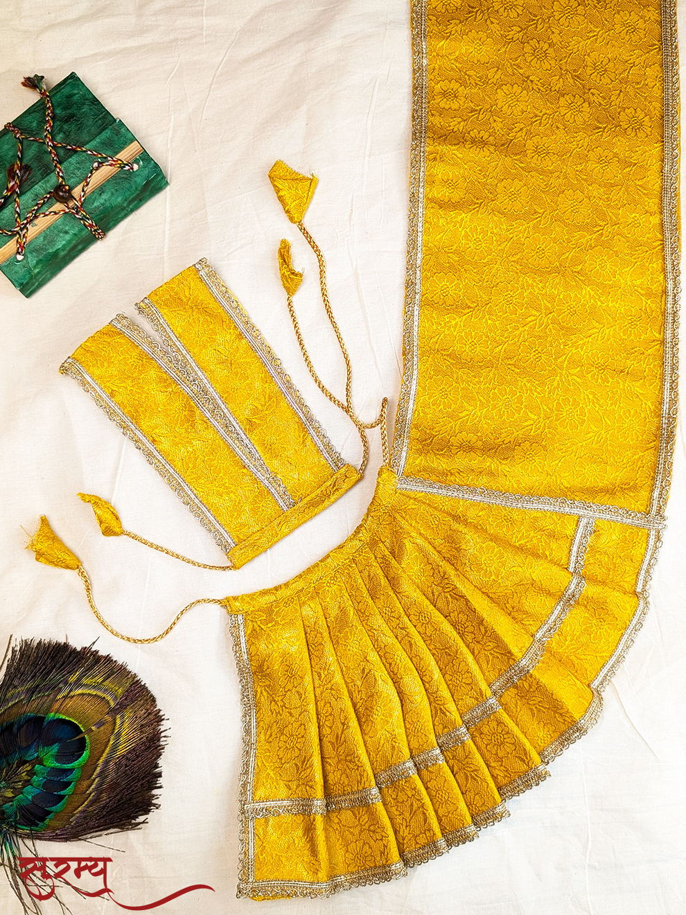 Suvarna Pushpa Saree | Yellow Silk Brocade Saree for Mata Rani Ji | Floral Saree for Maa Laxmi Pooja