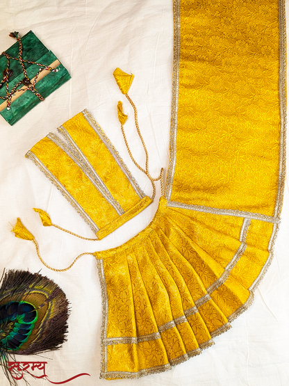 Suvarna Pushpa Saree | Yellow Silk Brocade Saree for Mata Rani Ji | Floral Saree for Maa Laxmi Pooja