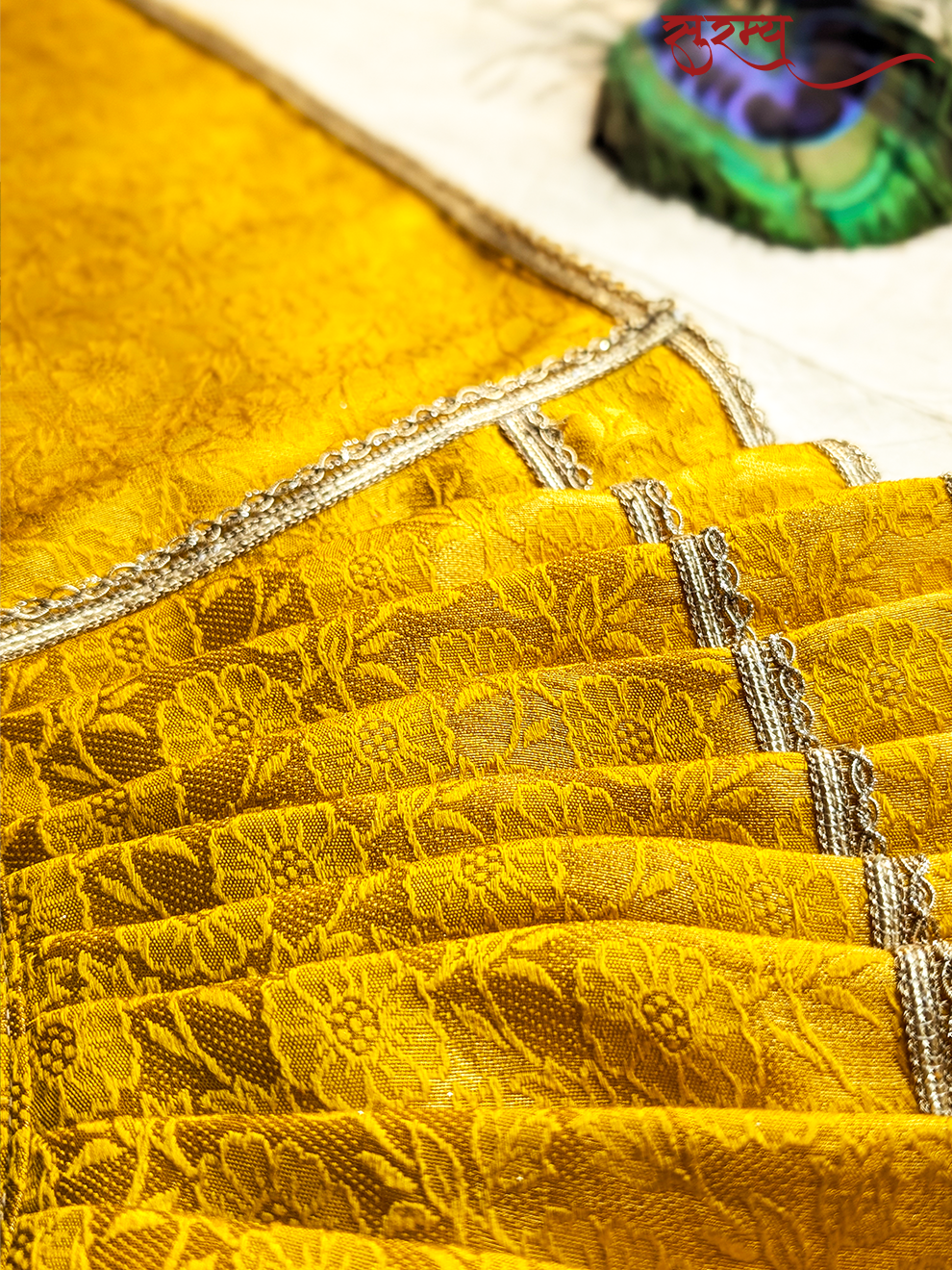 Suvarna Pushpa Saree | Yellow Silk Brocade Saree for Mata Rani Ji | Floral Saree for Maa Laxmi Pooja