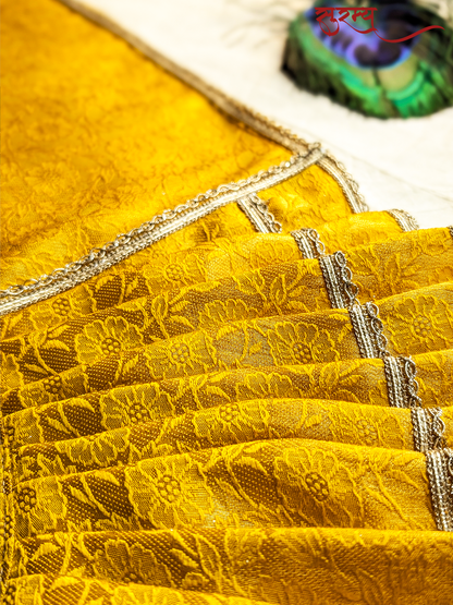 Suvarna Pushpa Saree | Yellow Silk Brocade Saree for Mata Rani Ji | Floral Saree for Maa Laxmi Pooja