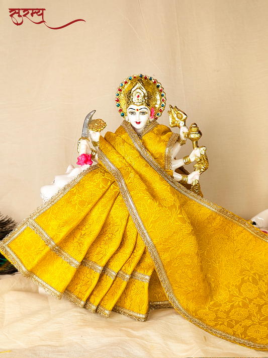 Suvarna Pushpa Saree | Yellow Silk Brocade Saree for Mata Rani Ji | Floral Saree for Maa Laxmi Pooja
